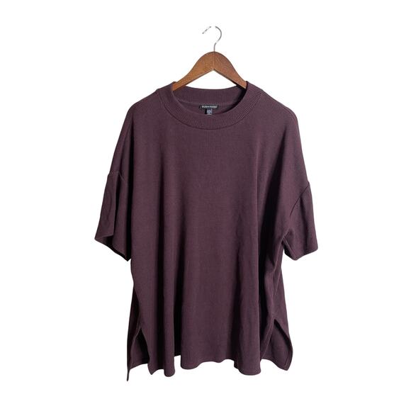 Eileen Fisher Ribbed Jersey Refibra Fabric Crewneck Top Burgundy Womans 2X - Picture 1 of 8
